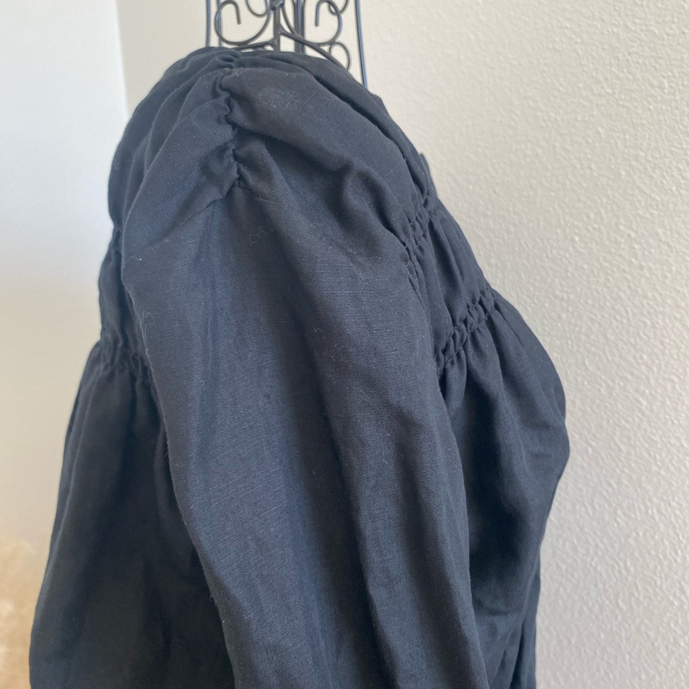SOLD FRAME Smocked Zip Front Black Linen Jacket - Picture 5 of 9
